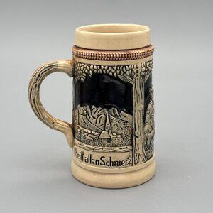 Vintage German Beer Stein with Dancing Bavarian Couple Alpine Village Scene
